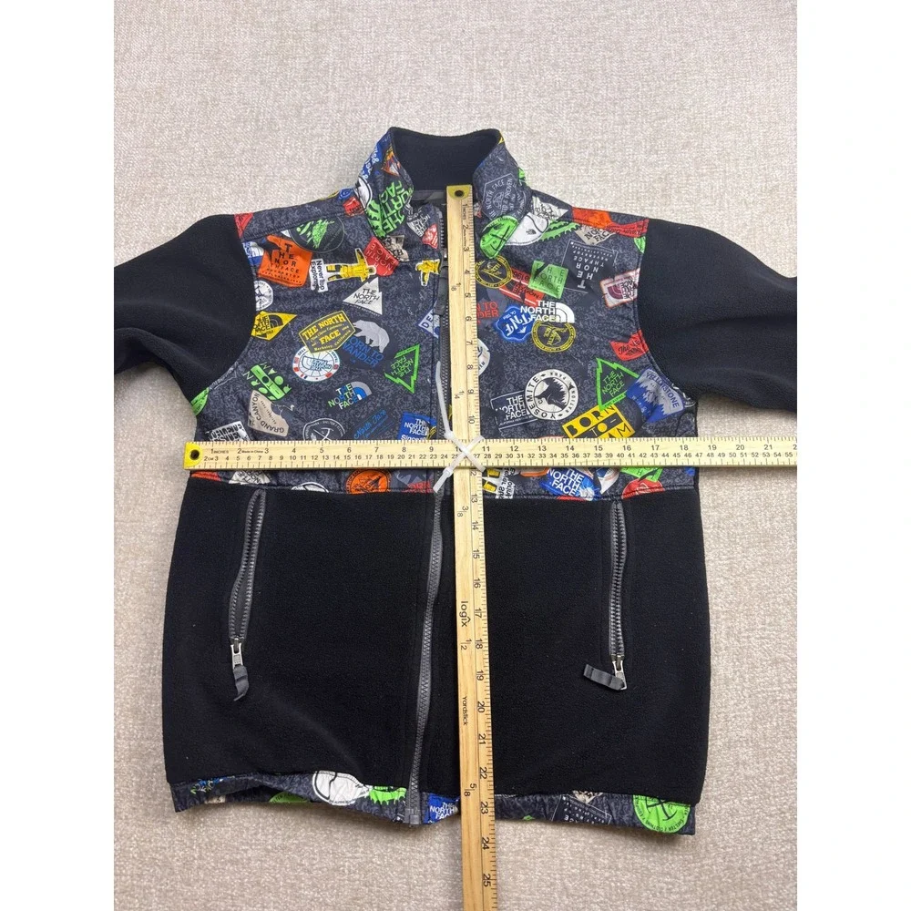 The North Face Boy Denali Fleece Jacket Black Sticker Print Full Zip Large 14/16